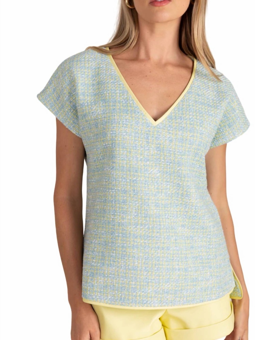 Sedge S’edge Lemon Tweed Top Preppy Coastal Grandmother Quiet Luxury | Size XS